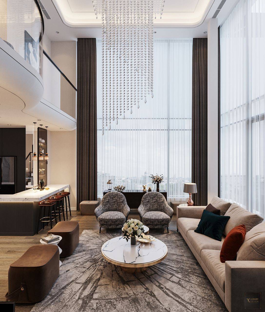 Double-height living room design