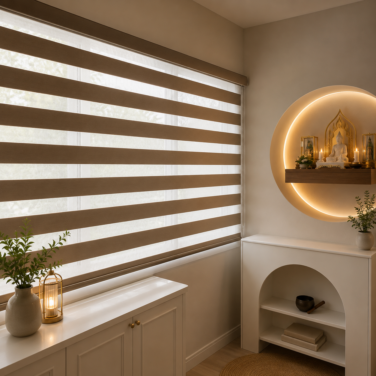 Zebra blinds in a modern living room