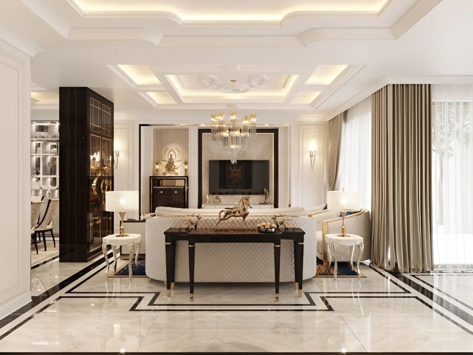 Elegant neoclassical living room curtains