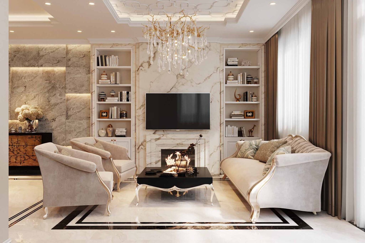 Elegant neoclassical living room curtains